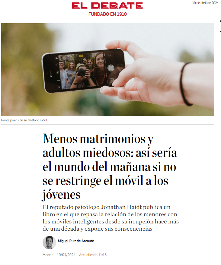 ➡️ La educación importa mucho. ¿Quieres que tu hijo sea feliz? Pues esfuérzate en educarlo. 📰 'Menos matrimonios y adultos miedosos: así sería el mundo del mañana si no se restringe el móvil a los jóvenes' eldebate.com/educacion/2024…