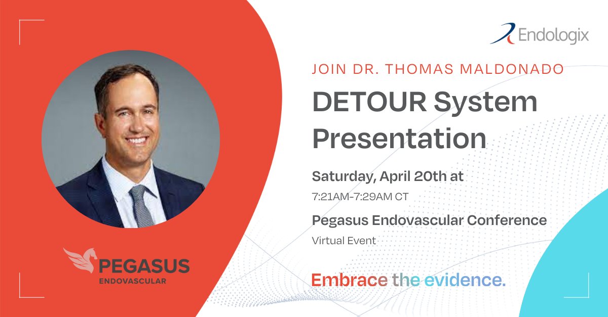 Join us at Pegasus Endovascular Conference for a special DETOUR System presentation by Dr. Thomas Maldonado tomorrow, April 20th, at 7:21am CT. Don't miss this insightful session! hmpglobalevents.com/pegasus #PegasusEndoConf #EndovascularEducation