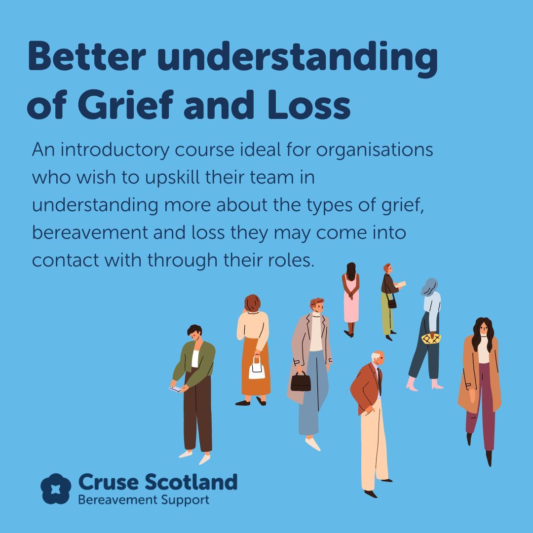 We have several training courses available for your organisation to learn more about grief and loss. Upskill your team & create a bereavement-friendly workplace. Make an enquiry: training@crusescotland.org.uk Learn more: buff.ly/2XXS2Qd