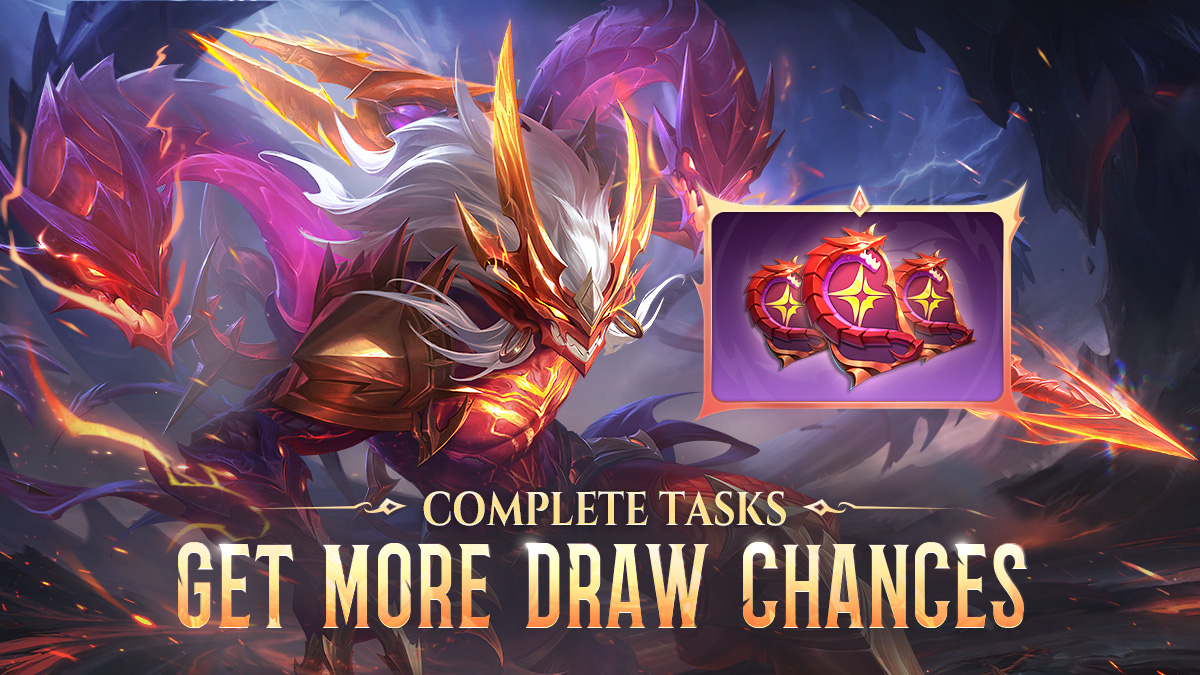 From 04/20 to 04/23, log in to claim a free Dragon Mark. Complete tasks in the Infernal Wyrmlord Premium Supply, and you can receive more draw chances!  #MobileLegendsBangBang #MLBBNewSkin #MLBBALLSTAR