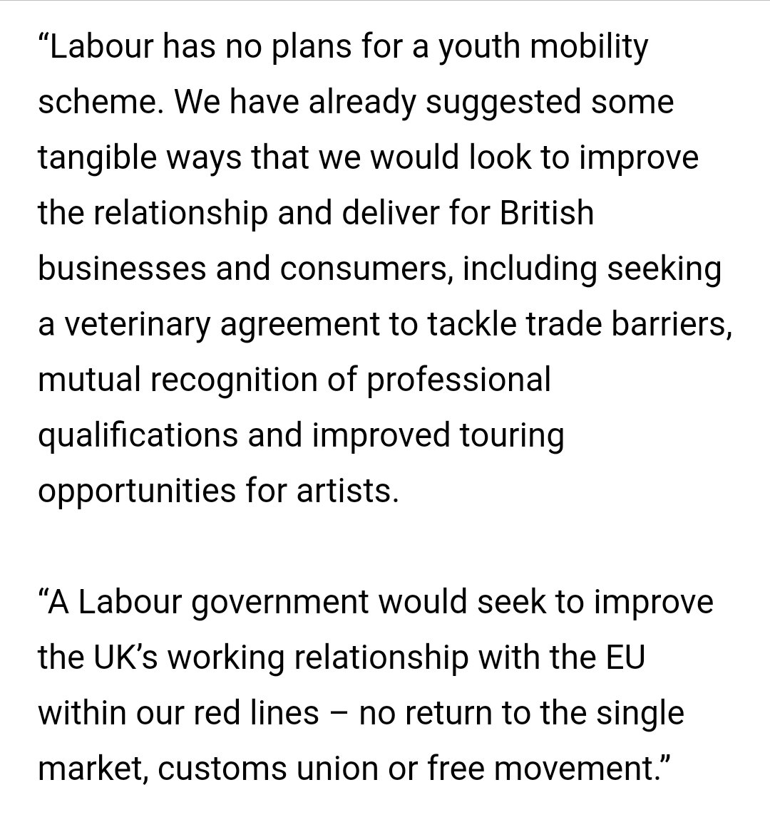 The response from the Labour Party, on the proposed Youth Mobility Scheme from the EU, is very interesting indeed.
