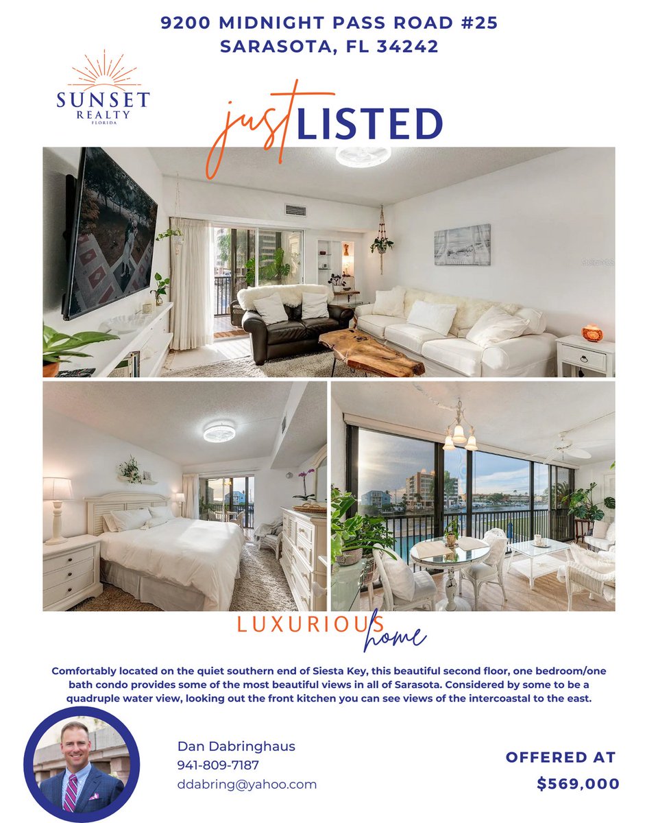 PRICE REDUCTION!!! Comfortably located on the quiet southern end of Siesta Key, this beautiful second floor, one bedroom/one bath condo provides some of the most beautiful views in all of Sarasota. sarasotasunset.com/properties/lis…
 #siestakey #sarasota #sarasotarealtor #floridarealtor