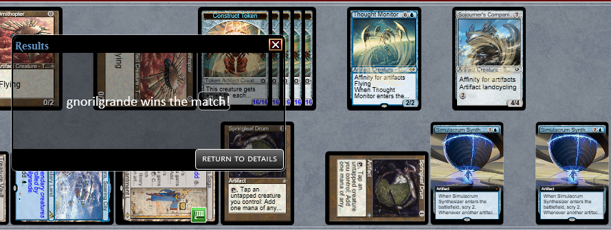 Going off with Simulacrum Synthesizer is niceee! Out of nowhere you make 50+ power! #MTGModern