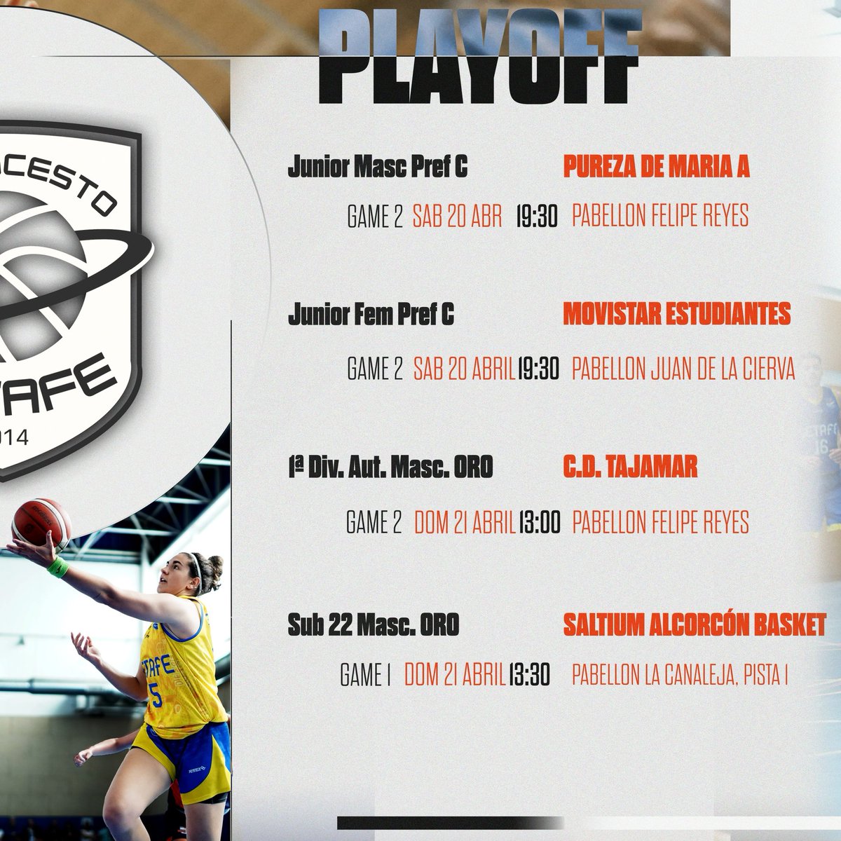 cbgetafe's tweet photo. Tiempo de PLAY OFF‼️
Nuestros chicos y chicas vuelven a jugársela un fin de semana mas, ven y anímanos para poder pasar de ronda! 💪🏻
#CBGetafe #FamiliaCBG #PlayOff 💙💛 https://t.co/yjtYa1iye0
