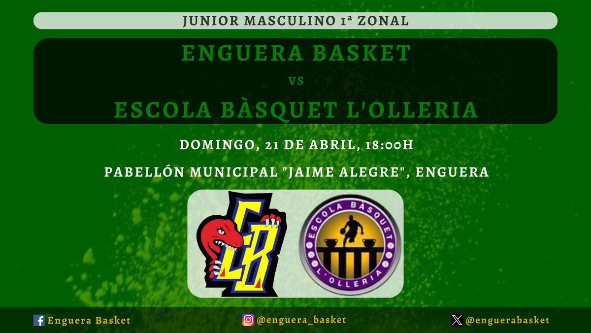 enguerabasket's tweet photo. 🏀 Jornada 25 
🟢 Junior Masculino 1ª Zonal 
🏠 𝐄𝐧𝐠𝐮𝐞𝐫𝐚 𝐁𝐚𝐬𝐤𝐞𝐭 
🆚 Escola Bàsquet L'Olleria 
📅 Domingo, 21 de abril 
⏰ 18:00h 

¡𝟏, 𝟐, 𝟑, 𝐄𝐍𝐆𝐑𝐀! 
💛🖤💛🖤💛🖤 https://t.co/gL7HVpeyKe