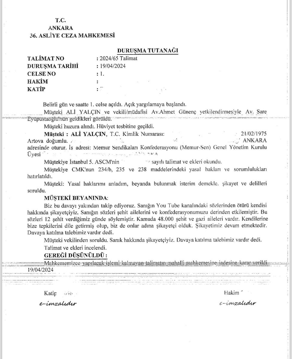 ŞEHİT AİLELERİNE HAKARET EDEN CAN ATAKLI’NIN “HALKI KİN VE NEFRETE TAHRİK” SUÇUNDAN YARGILANDIĞI DAVAYA KATILMA TALEBİNDE BULUNDUK ⚖️ Memur-Sen olarak, yüreklerde acısı hala taze olan Pençe-Kilit Operasyonu’nda şehit düşmüş onlarca şehidimizin olduğu bir gündemde genç şehit