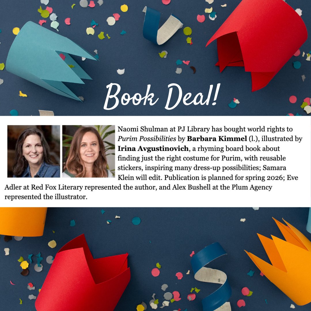 🎉🎭Thrilled to see my dream project PURIM POSSIBILITIES, on @PWKidsBookshelf! Fabulous Irina Avgustinovich is illustrating & it includes reusable stickers for mix-&-match costumes! Such fun! 🧚🦸‍♀️👨‍🎤 Grateful to @PJLibrary & my amazing agent @eve_adler! #KidLit #WritingCommunity