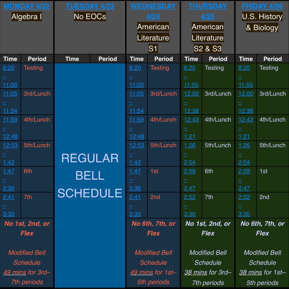 EOC schedule #JCHSGladiators. Review it closely. #WeAre @FultonCoSchools