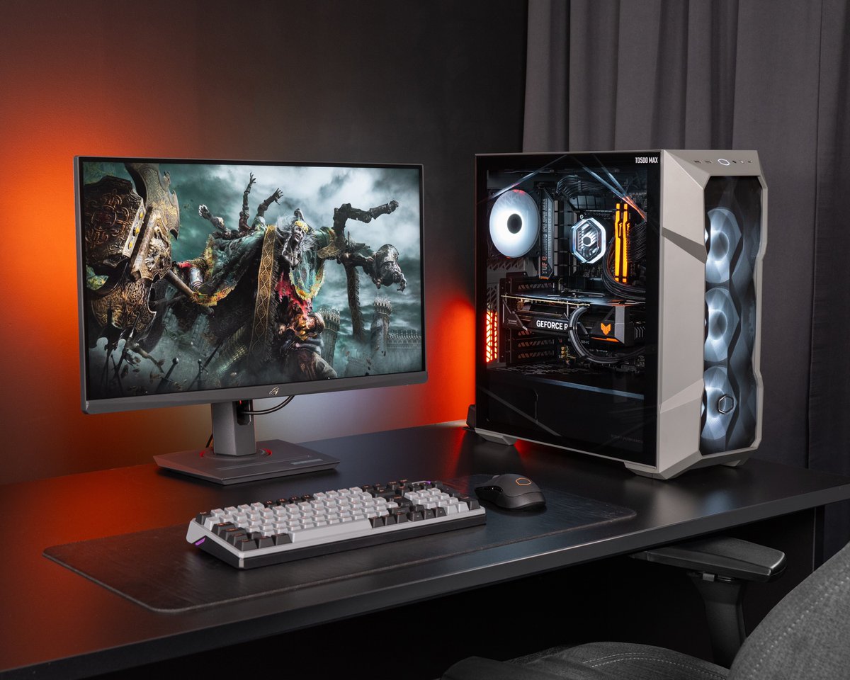 Repost if you’d totally game on this setup 🔥 It goes without saying that I’m loving my latest build in the Cooler Master TD500 MAX. Minimalist, with maximum punch! What’s the first game you’d play? Watch the build video here 👉 youtu.be/dyKnhvYZ66k

<a href="/CoolerMasterUK/">Cooler Master UK</a> #desksetup