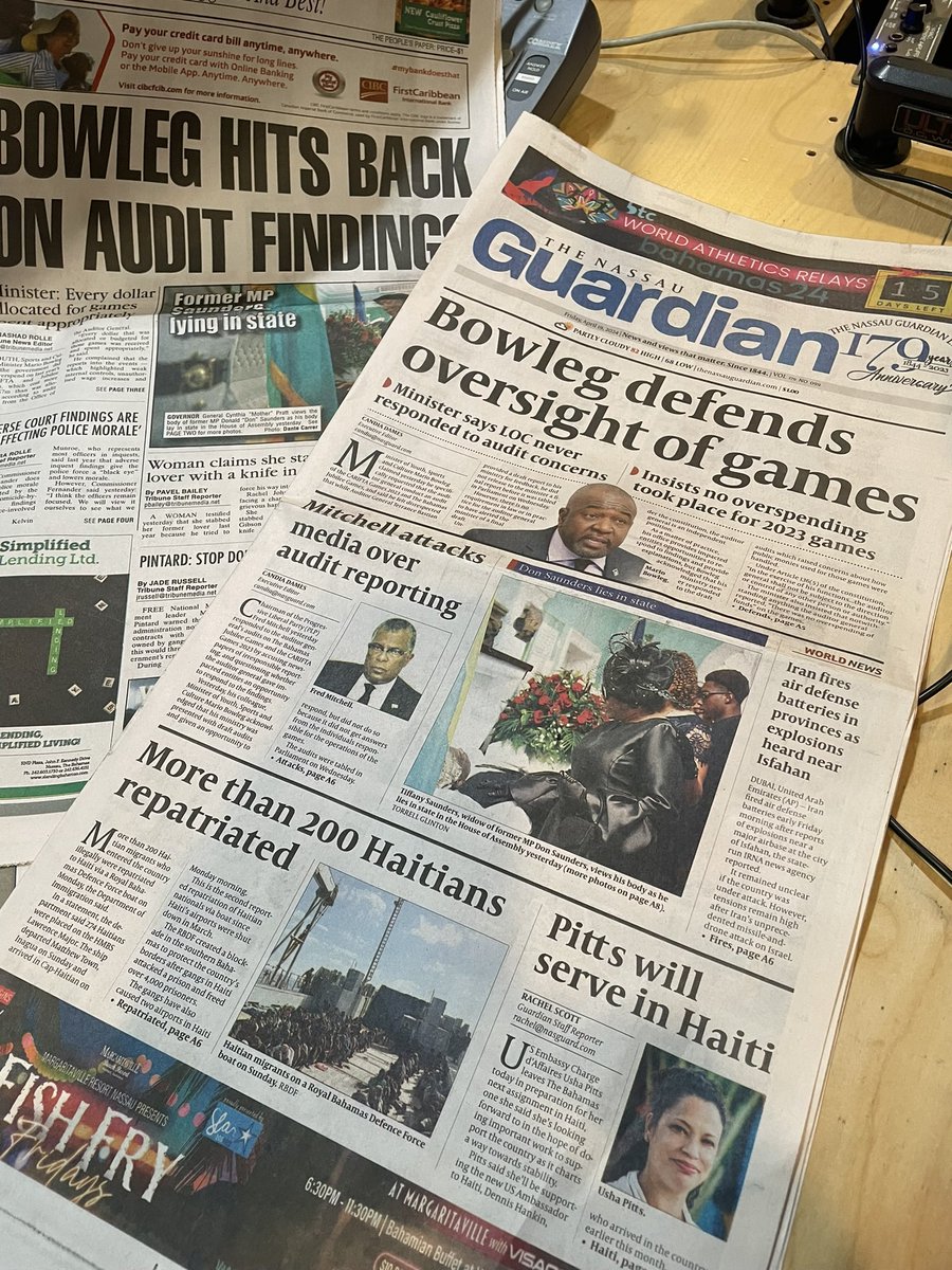 #MorningBlend is LIVE on @guardianradio96. “In The News”- Sports Minister Bowleg defends oversight of CARIFTA & Bahamas Jubilee Games, says LOC never responded to audit concerns, but denies any overspending; Mitchell attacks media over audit reporting; Eleuthera seeing growth