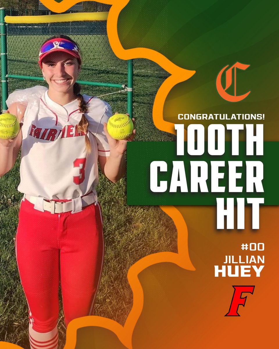 Congratulations to our @jillianh_00 on her 100th career hit for Fairfield HS which just happened to be a homerun (#99 was a homerun too)! 💪🏻🧡🥎💚