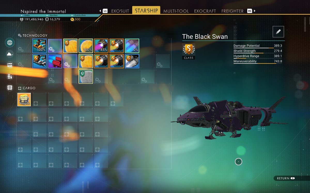 mikhailroberts's tweet photo. #hellogames #NoMansSky my custom ship, The Black Swan. … Yeah… I know it’s deep purple. There was no black color option when I made it. Purple looks great, anyway. https://t.co/oPSJwT5AyA