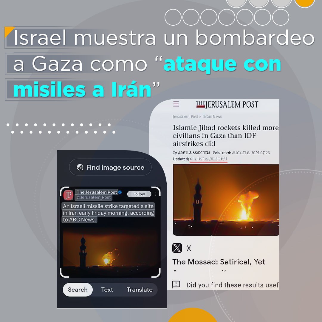 Pura Fake ‼️La falsa imagen que está vendiendo Israel al mundo sobre 'ataque a Irán🇮🇷' La foto en realidad pertenece a un bombardeo que el régimen israelí llevó a cabo en 2022 sobre la Franja de Gaza🇵🇸 Abro 🧵 Hilo