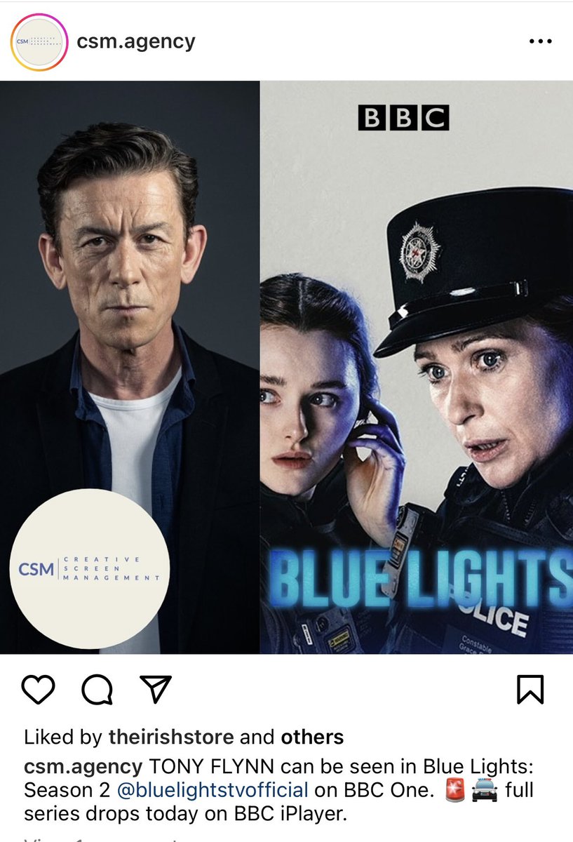The brilliant Tony Flynn, who was in ‘Big Man’ at @LyricBelfast, is in this season of the massive hit show Blue Lights. Can’t wait to see it!