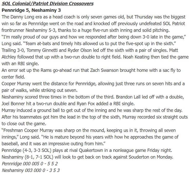 Matt Atchley (@mattatchley_) on Twitter photo Big win for <a href="/PRidgeBaseball/">Pennridge Baseball</a> !!!! Let's keep it rolling!! Let's get some fans out there tonight for the night time game under the lights 6 pm.
<a href="/PennridgeSports/">Pennridge Athletics</a> <a href="/WeArePennridge/">P BLOCK</a> Big win for <a href="/PRidgeBaseball/">Pennridge Baseball</a> !!!! Let's keep it rolling!! Let's get some fans out there tonight for the night time game under the lights 6 pm.
<a href="/PennridgeSports/">Pennridge Athletics</a> <a href="/WeArePennridge/">P BLOCK</a>