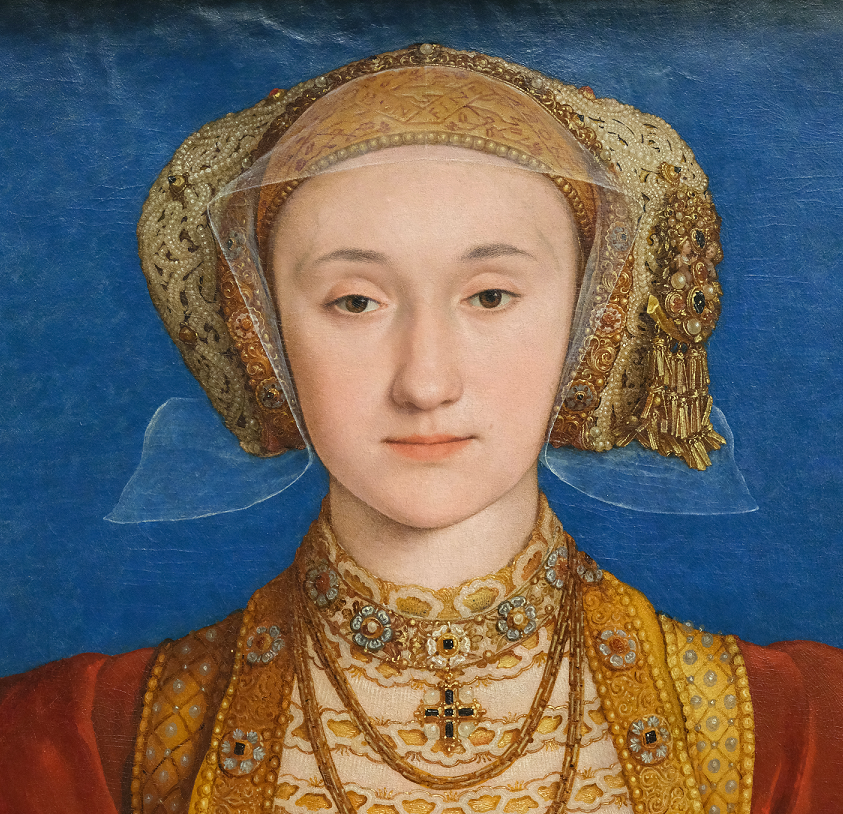 Anne of Cleves: arrives in England wearing cloth-of-gold, rich pearls and gemstones. Historian: She looked 'frumpish and dowdy.' 😆