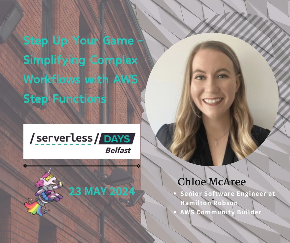 We can't wait to welcome Chloe McAree to SDB. She is a full-stack senior software eng, active in global tech community, previous Belfast City Lead for Women Who Code, and into her 4th year as an AWS Community Builder. Chloe is a well seasoned speaker on the serverless circuit.