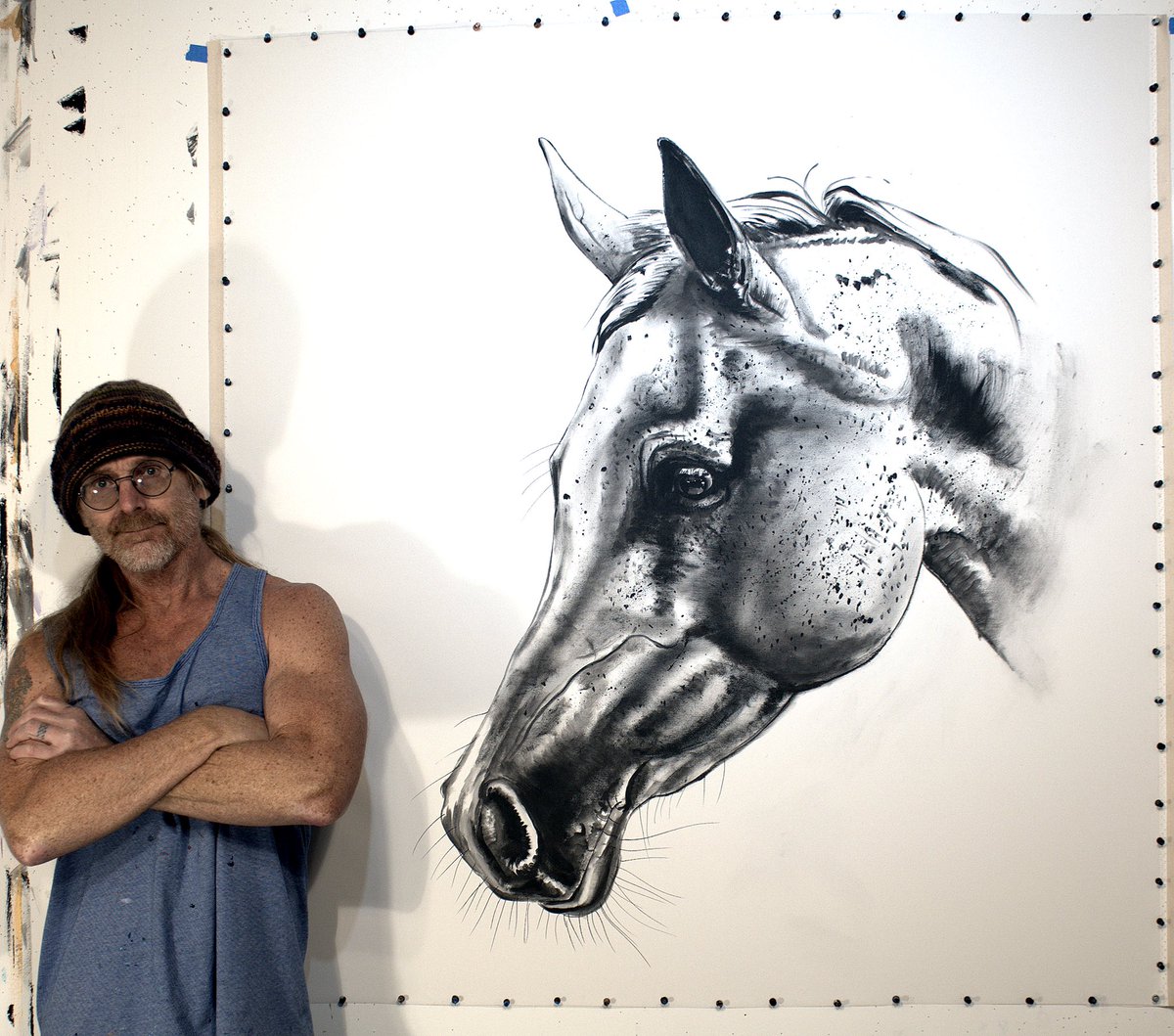 “Spotted Arabian” 52 x 52 inch ink on canvas. Available on my website. #ink #inked #inkedart #drawing #drawings #painting #paintings #horses #equestrian #horseart #equineart #horse #equine #art #artist #artists #artwork #artstudio #contemporaryart #animals #animalpainting