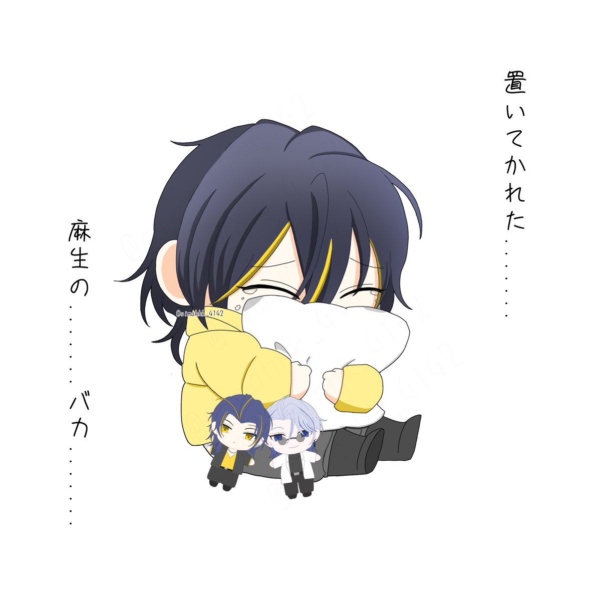 simahhk_4142's tweet photo. 麻生と一緒に見回り行くつもりだったのに、寝過ごして置いていかれた我妻ちゃん。
⚠️キャラ崩壊、ミニキャラ
 #バグ大アート科 https://t.co/c4szfvQZG1