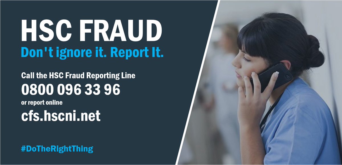 If you suspect #Fraud in Health and Social Care in Northern Ireland, you can report to partners @bsocfs by calling 08000 096 33 96 or report via their website: cfs.hscni.net