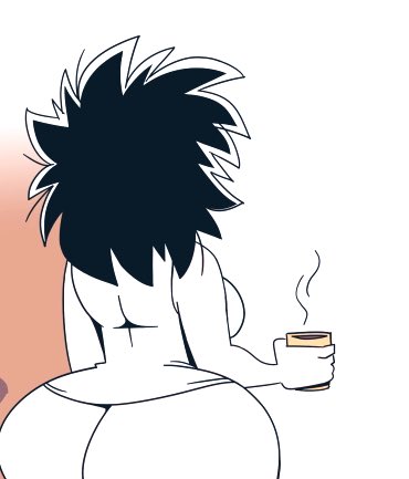 She stretches, getting herself some coffee. 

" . . .Hm? "