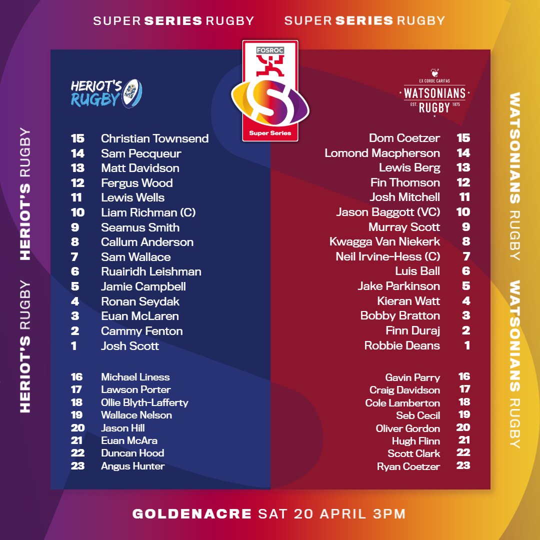 Inter-city derby incoming 🔜 Here are the teams running out at Goldenacre tomorrow 🏉 #FOSROCSuperSeries