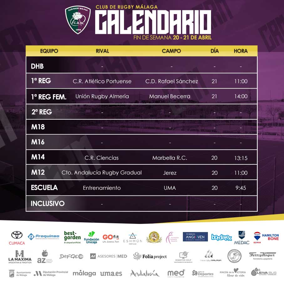 Este fin de semana el Club de Rugby Málaga tiene una cita clave con su equipo femenino de la 1ª regional. Nuestras chicas juegan el último partido de la temporada con la intención de alzarse con una victoria que las eleve a la primera posición de la clasificación.