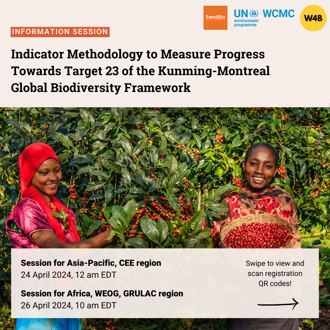 📢Join Us on 24 April (Asia-Pacific & CEE) at 12 am EDT and 26 April (Africa, WEOG & GRULAC) at 10 am EDT! ✏️Register: bit.ly/3Q4Qf3B (for 24 April) and bit.ly/3JnT242 (26 April). 🔗More info: women4biodiversity.org/information-se…