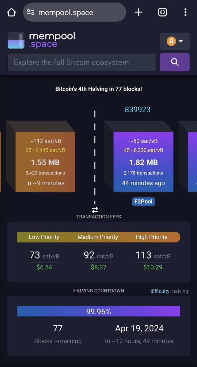 *** TODAY IS THE DAY! ***

Are you ready for the $BTC Halving? Only 77 blocks remain. @mempool @XverseApp @LeatherBTC @MEonBTC @ord_io @Ordinal_News @ordinalswallet @ordinalsbot