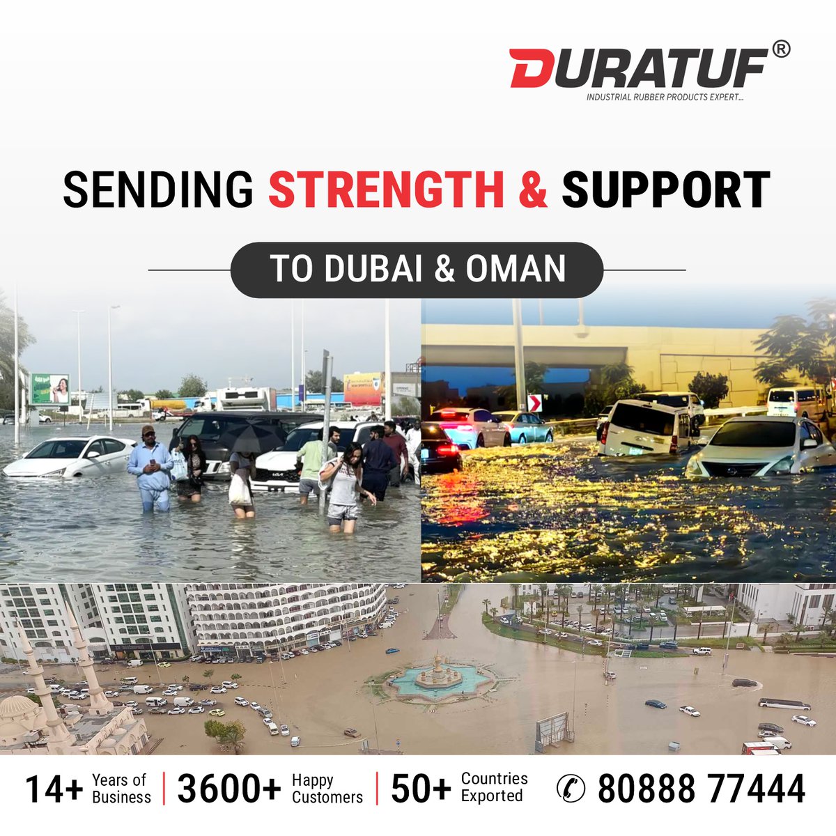 Standing together in solidarity with those affected by the recent floods in Dubai and Oman. Our thoughts are with everyone impacted by this natural disaster.

 Let's unite to support relief efforts and rebuild communities. 

#DubaiFloods #OmanFloods #UnityInAdversity #duratuf