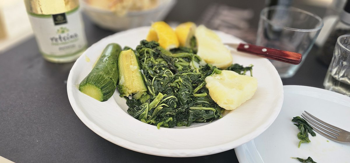 This is one of the best things you can eat when in Crete. 
Horta/wild greens , in this case Vlita (Amaranth). With olive oil and lemon. That's it. F
A simple dish, ull of fresh natural flavours, a joy to eat and very very healthy. #crete #greekcuisine