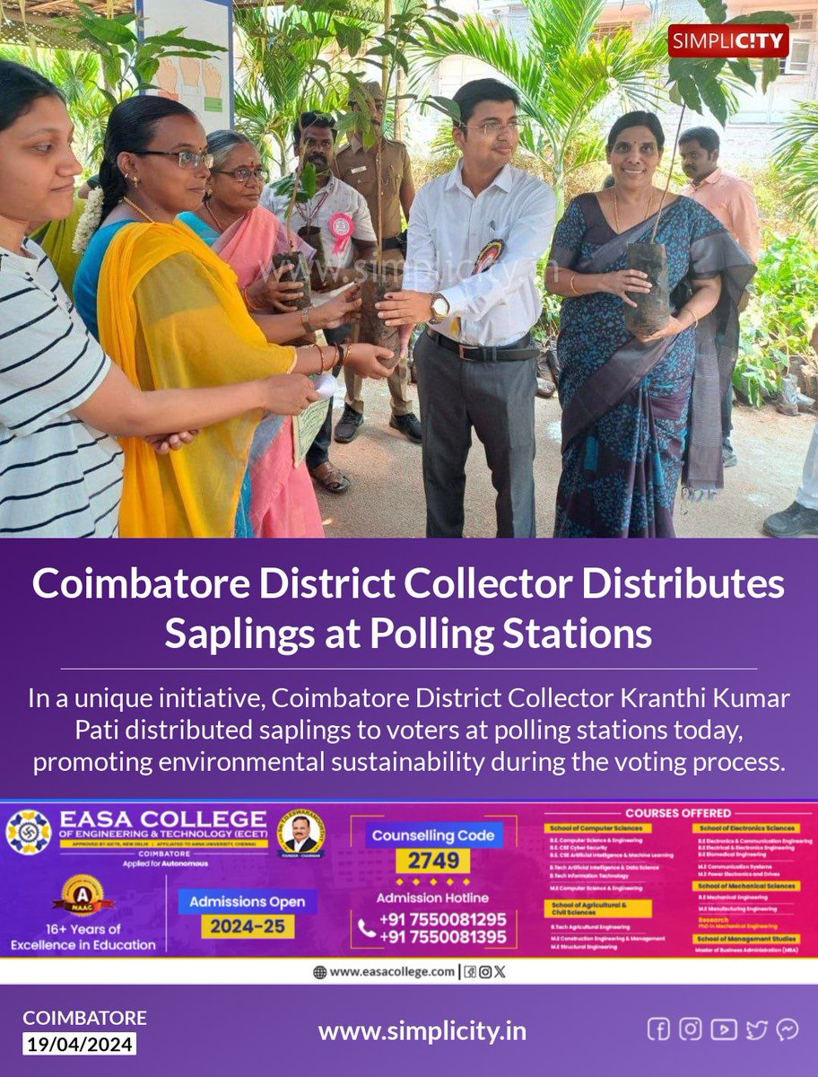 Coimbatore District Collector Distributes Saplings at Polling Stations simplicity.in/coimbatore/eng…