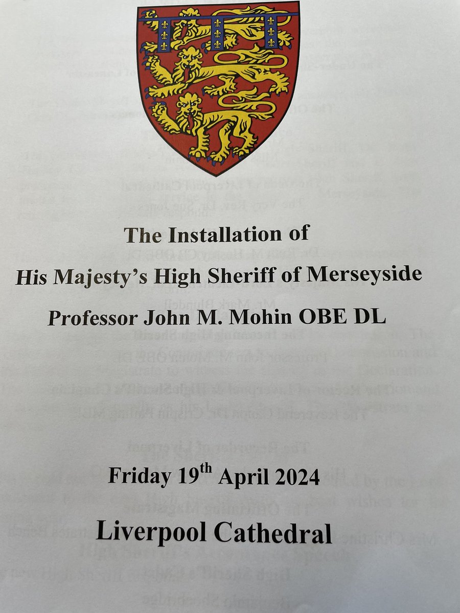 Many congratulations to John Mohin OBE DL, the new High Sheriff of Merseyside.