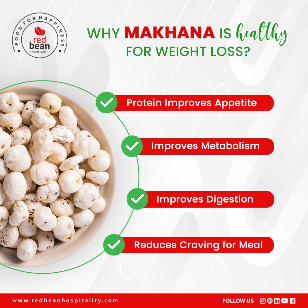 Did you know that makhanas are a healthy snack option? They are low in calories and high in protein, making them great for weightloss. 

Visit us: redbeanhospitality.com
Call: +91 9780455646
#makhanas #health #nutrition #RedbeanHospitality #Hospitalcatering #Healthcarecatering