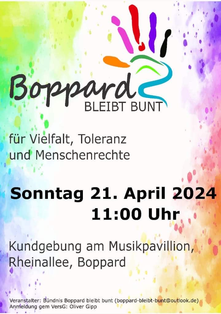 #SaveTheDate #Boppard 21.04.2024

#WirSindDieBrandmauer #NieWiederIstJetzt #LautGegenRechts #SeiEinMensch #NoAfD