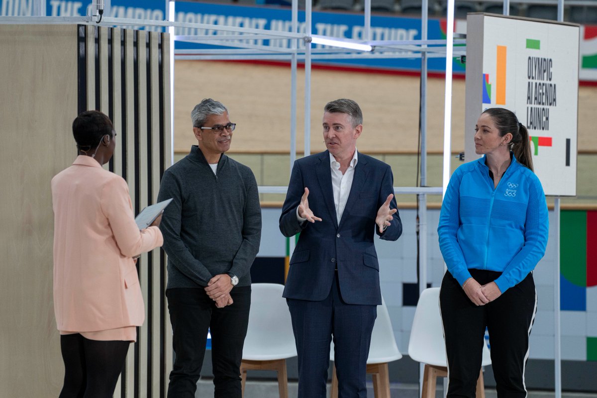 The IOC AI Working Group was essential to put the #OlympicAIAgenda together. Andrew Stephen from the @OxfordSBS, Amit Joshi from the @IMD_Bschool and Olympic Silver Medallist Sarah Walker were reporting during the launch about their work as part of the group of experts from all