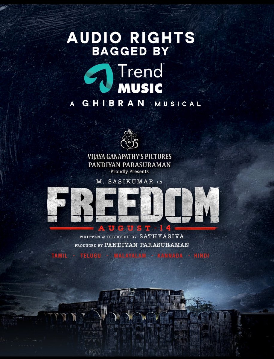 Audio Rights of @SasikumarDir & @jose_lijomol's #Freedom has been acquired by @TrendMusic Music by @GhibranVaibodha Directed by @Sathyasivadir Produced by @vijayganapathys @PandiyanParasu @TheSudevNair @nsuthay #NBSrika @Arunbharathi_A @KavingarSnekan @teamaimpr @TheBrandMax