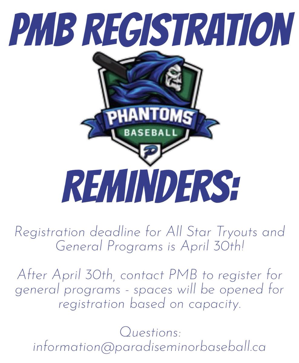 Deadline to register for All Star Tryouts is April 30th. No All Star Tryout reg. will be accepted after this. General prog. reg. closes April 30th. Remaining Junior (5U/7U/9U) & Senior HL (11U-18U) spots after that will be filled from a waitlist until capacities are reached.