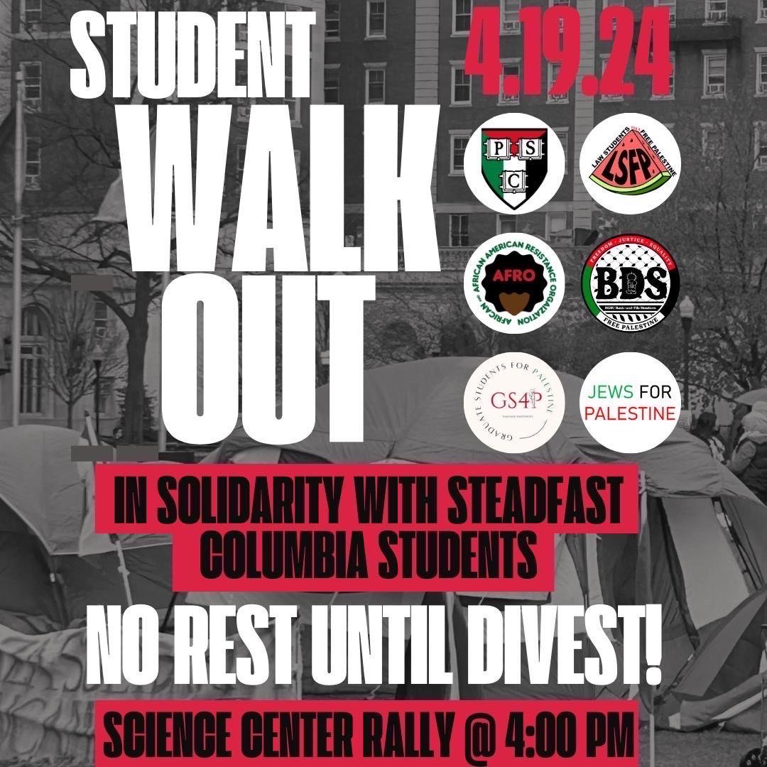 Today, in solidarity with Columbia students BU and Harvard students will be walking out and rallying. Join to support them!