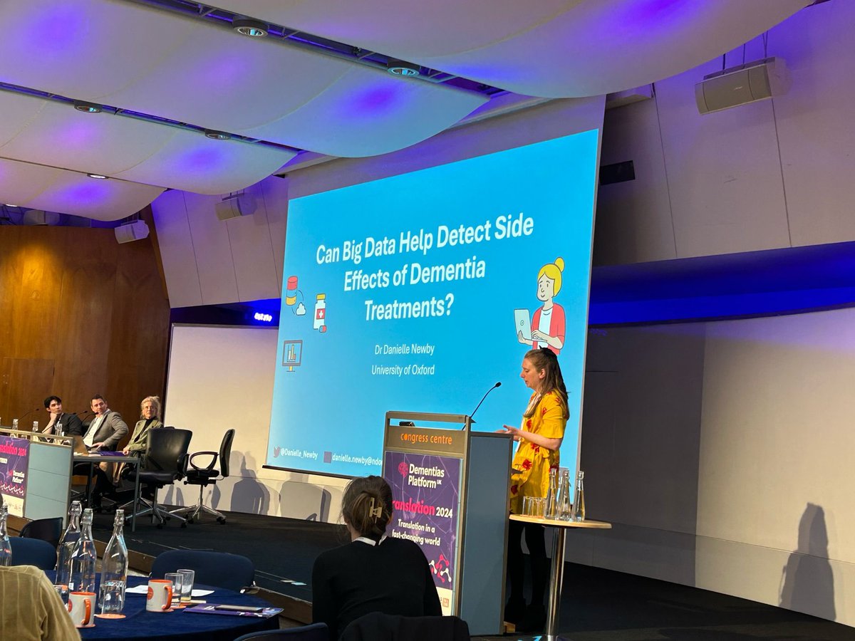 One false start and thought I would have to do interpretive dance of my talk so thank you @DementiasUK for the opportunity to present our new work on “Using big data to detect side effects of drug treatments” #Translation24