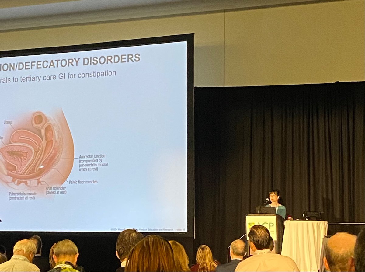 @thecurbsiders favorite @IrisWangMD talking about disorders of gut-brain interaction at ACP #IM2024. Taken at the exact moment she said the phrase “toilet yoga.”