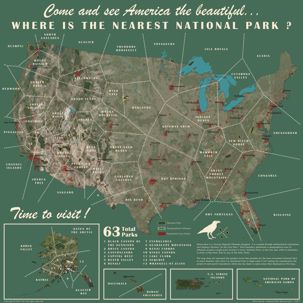 Grab your hiking boots 🥾 because April 20th is a @NatlParkService free entrance day! Find a park near you to explore the great outdoors. 🌲🌞 esri.social/JjJK50RjvVA 🗺️Created by @emilymeriam #NationalParkWeek