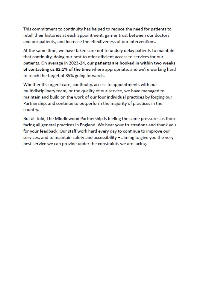 The Middlewood Partnership would like to share a message about the state of general practice in England. 

You can learn more about the struggles facing general practice today by visiting: nhssos.org.uk 

We encourage you to share this message on social media.