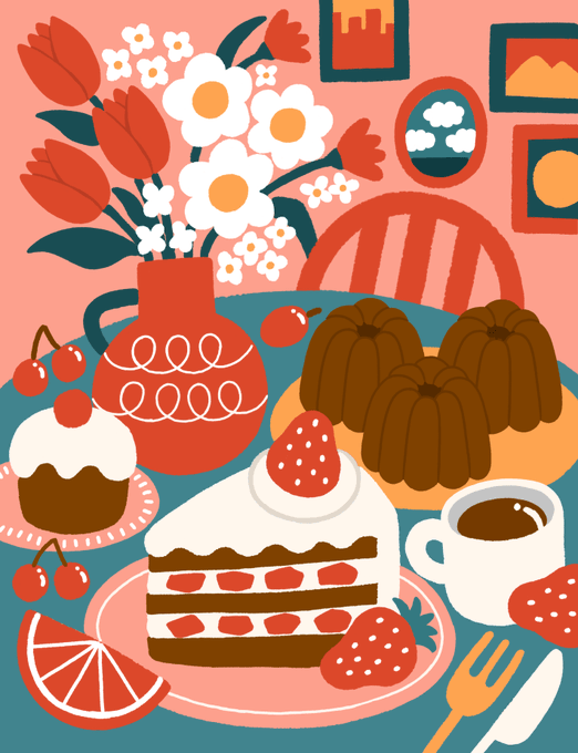 「cake slice teacup」 illustration images(Latest)