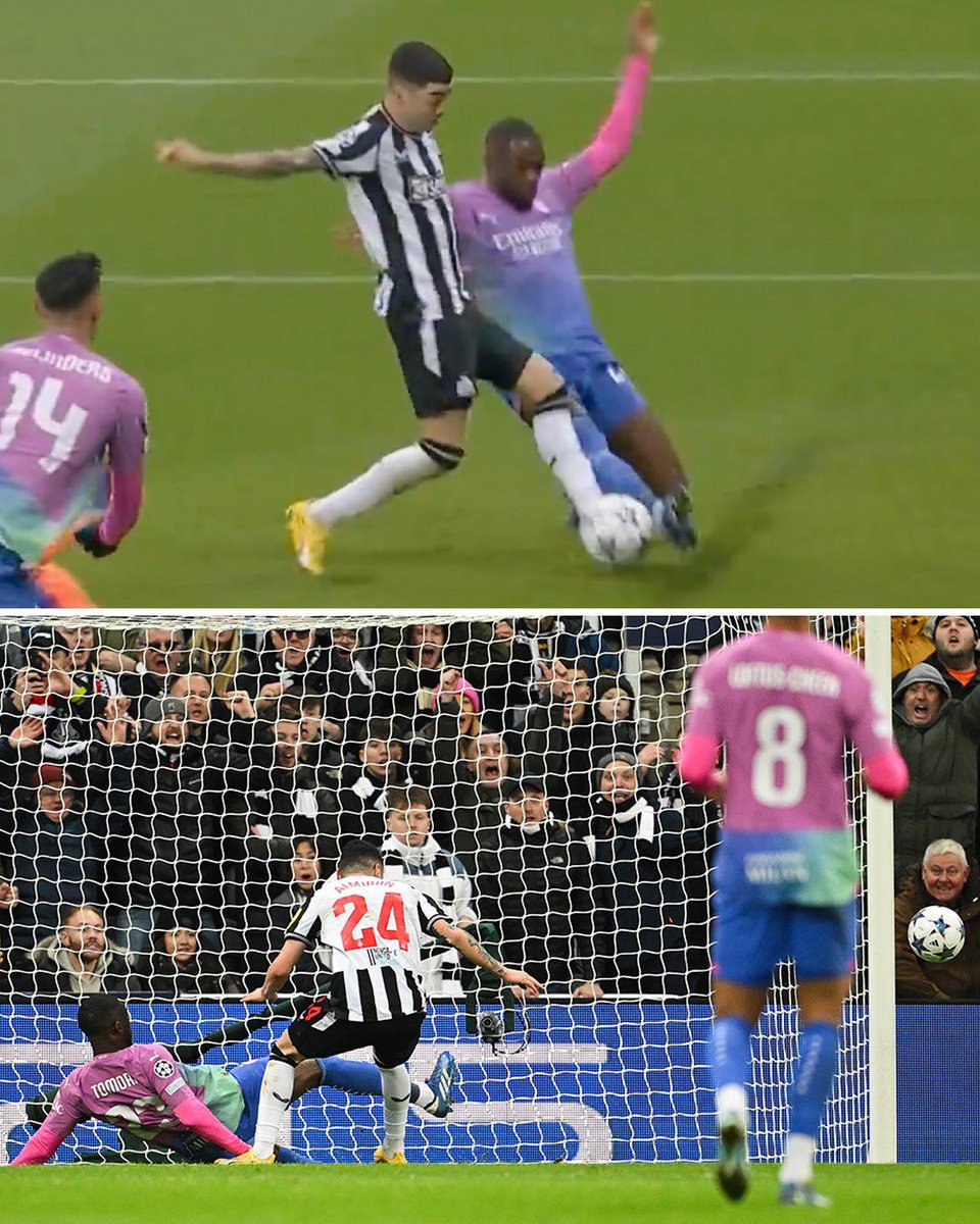 Watched a rerun of Newcastle’s Champions League campaign (don’t ask why). Tino Livramento’s “handball” was the watershed moment but I am still haunted by this chance. #NUFC