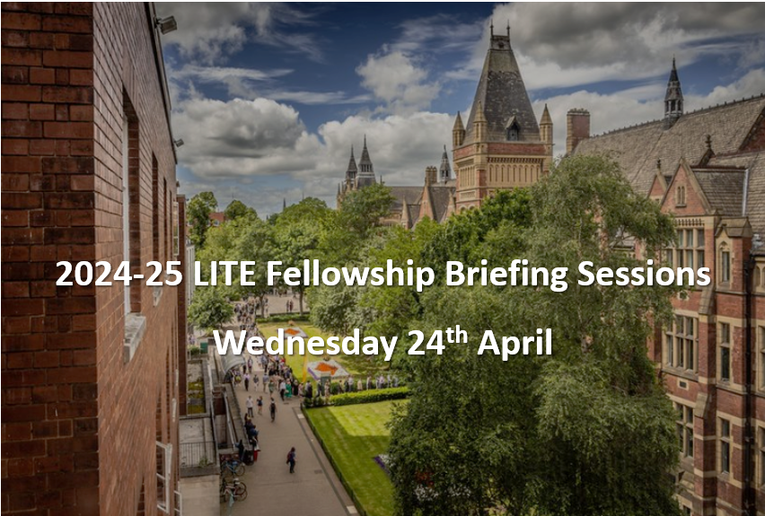 Interested in a LITE Fellowship in 2024-25? Come to our briefing sessions on Wednesday 24th April to find out more about fellowships and how to apply Accelerator Briefing: 11:00-12:30 Professional Services Briefing: 14:00-15:00 Sign up here: teachingexcellence.leeds.ac.uk/funding/lite-f…