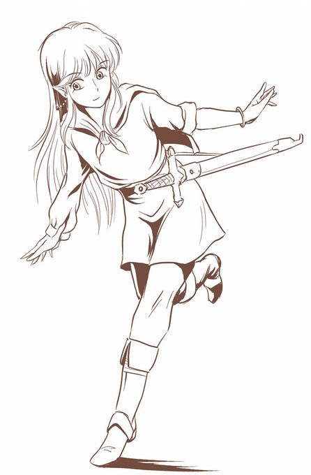 エルフさんラフ
イラスト化する時、見栄え優先でごちゃごちゃ飾ることが多いけど
冒険者の普段着なんてこのぐらいだと思う 