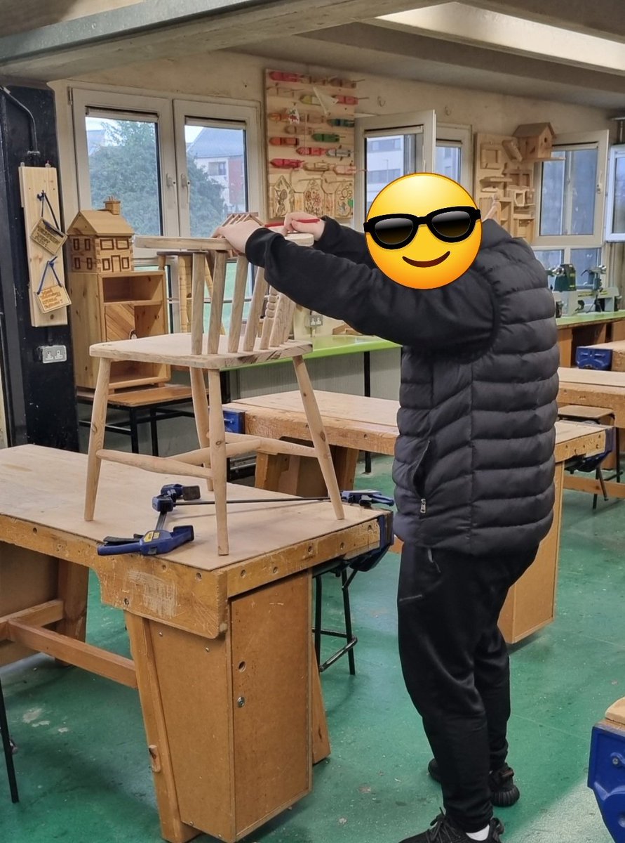 Hard at work 
A chair in the making ~ 🌱
Leaving Cert projects. 
2023 / 24

#constructionstudies
#woodtechnology
#leavingcert 
#inwoodfurnituredesign
#staidanscs