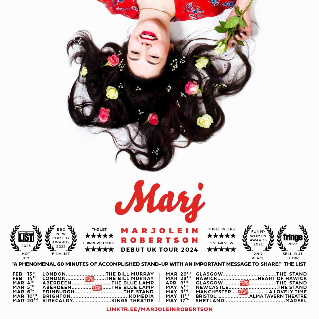 Last few chances to see 'Marj' in England in May: 4th - Newcastle @StandNewcastle 9th - Manchester @CPXMCR 11th - Bristol @AlmaBristol tickets in my link.tree