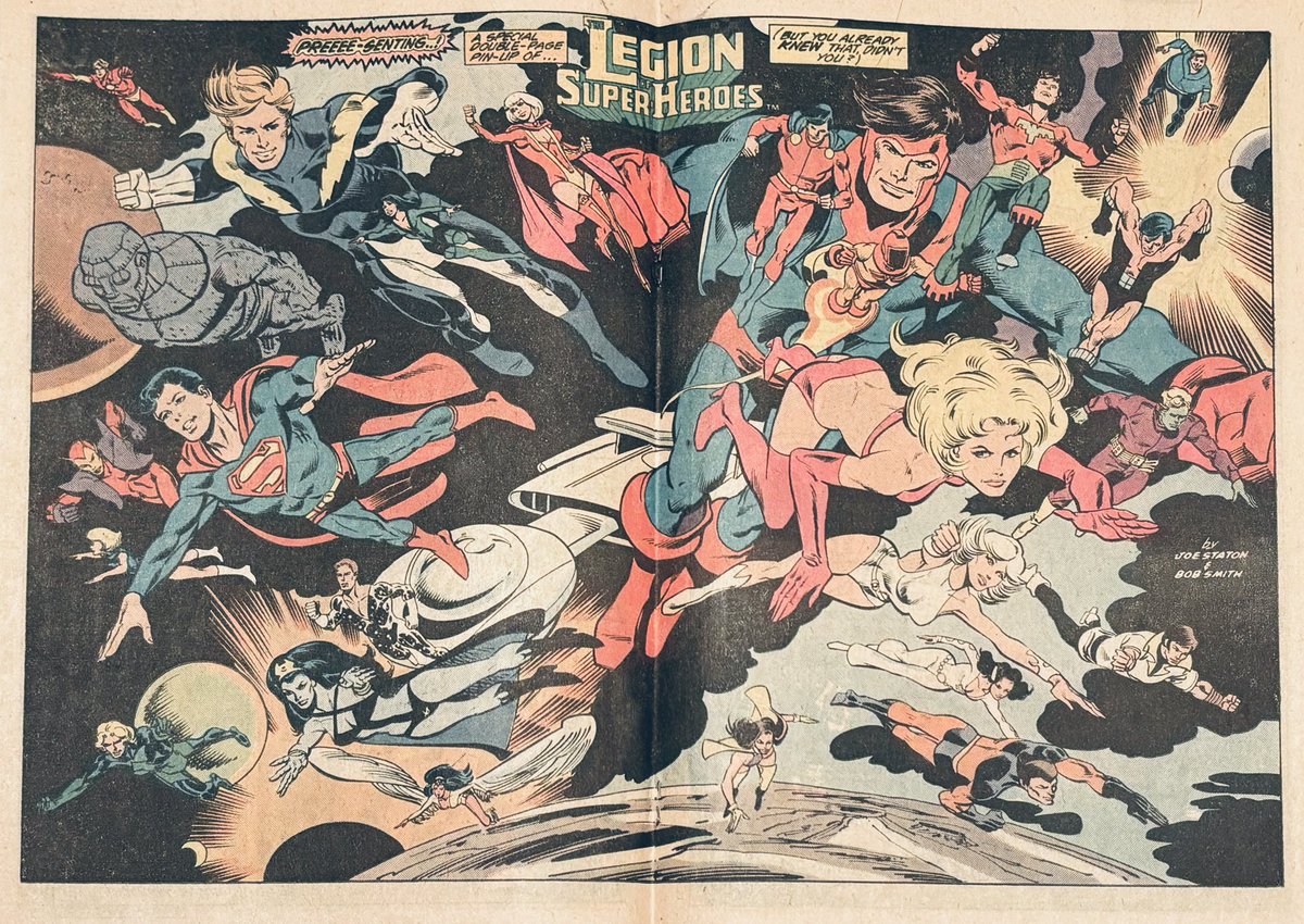 There were a couple panels I thought about posting from today’s read but I couldn’t pass up sharing this double page spread of the team by artists Joe Staton and Bob Smith. Legion of Super-Heroes #280 (1981) #LongLiveTheLegion